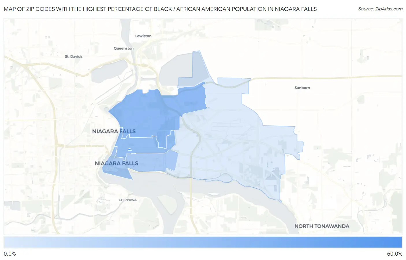 Zip Codes with the Highest Percentage of Black / African American Population in Niagara Falls Map