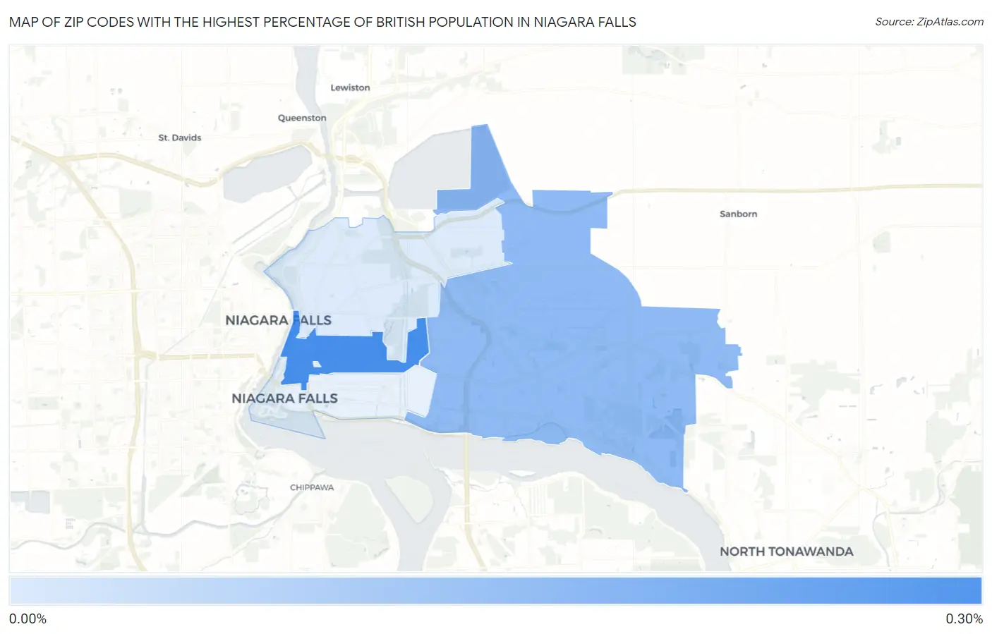 Zip Codes with the Highest Percentage of British Population in Niagara Falls Map