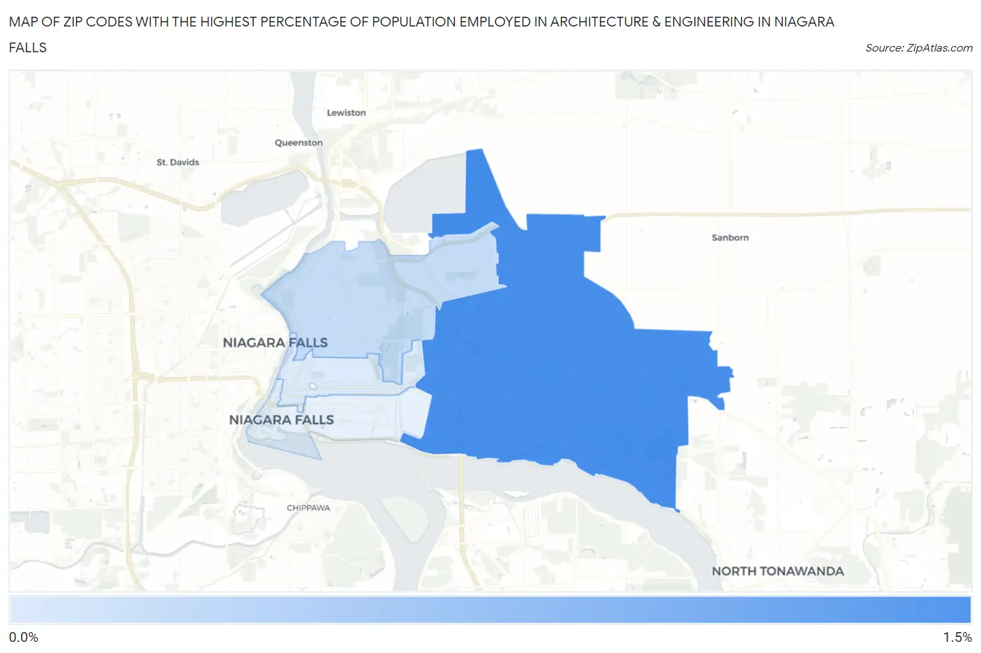 Zip Codes with the Highest Percentage of Population Employed in Architecture & Engineering in Niagara Falls Map