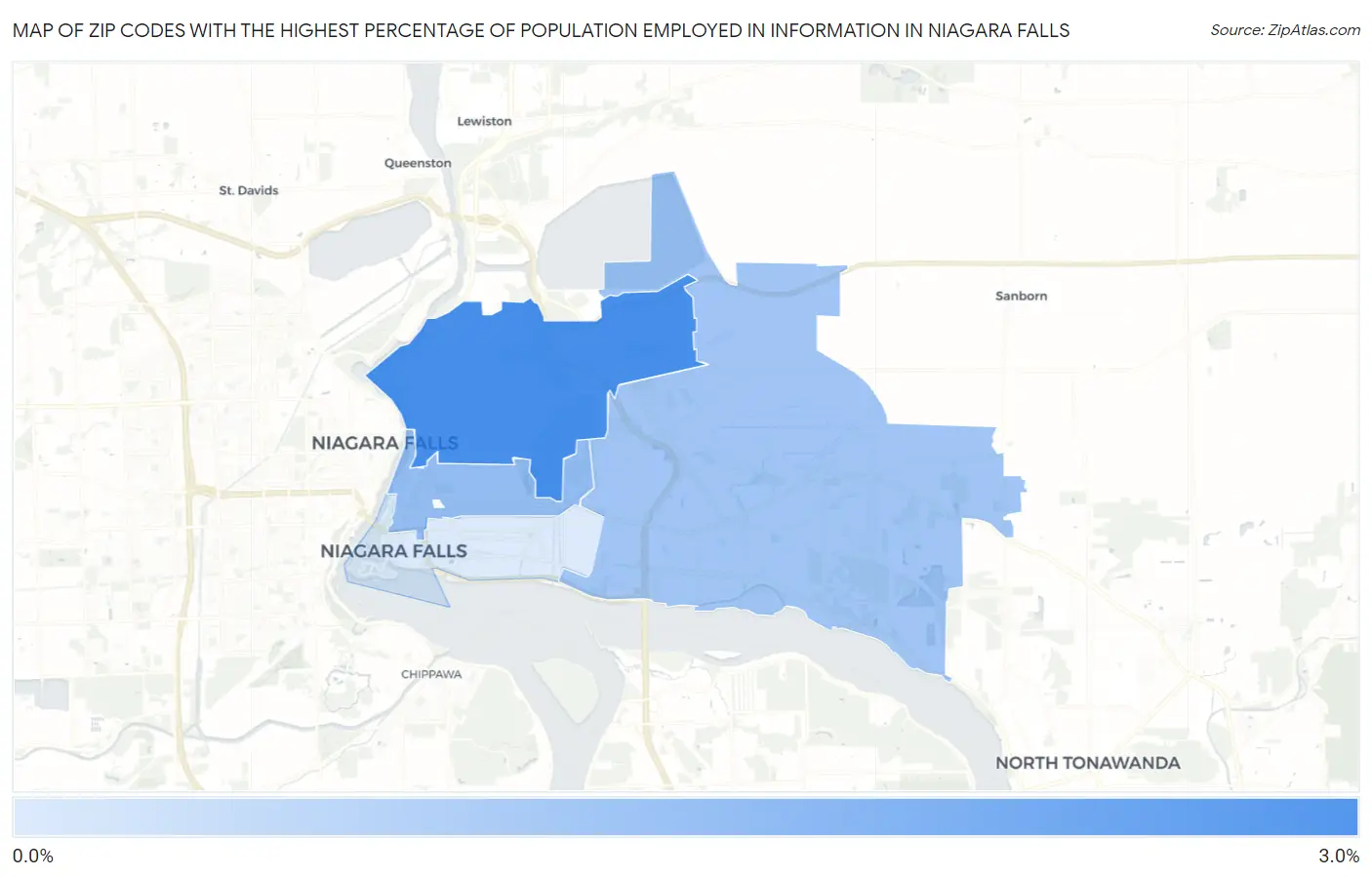 Zip Codes with the Highest Percentage of Population Employed in Information in Niagara Falls Map