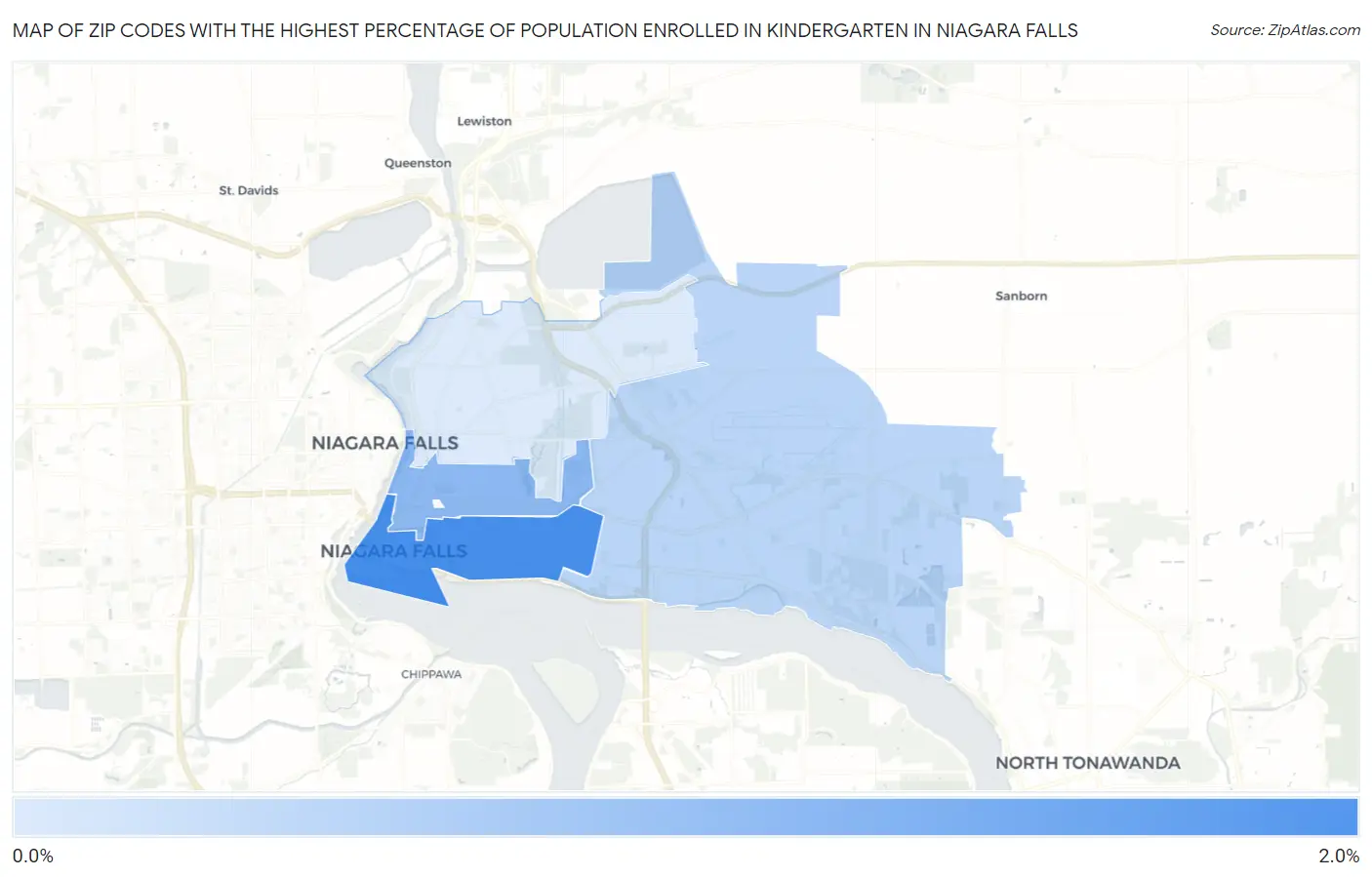 Zip Codes with the Highest Percentage of Population Enrolled in Kindergarten in Niagara Falls Map