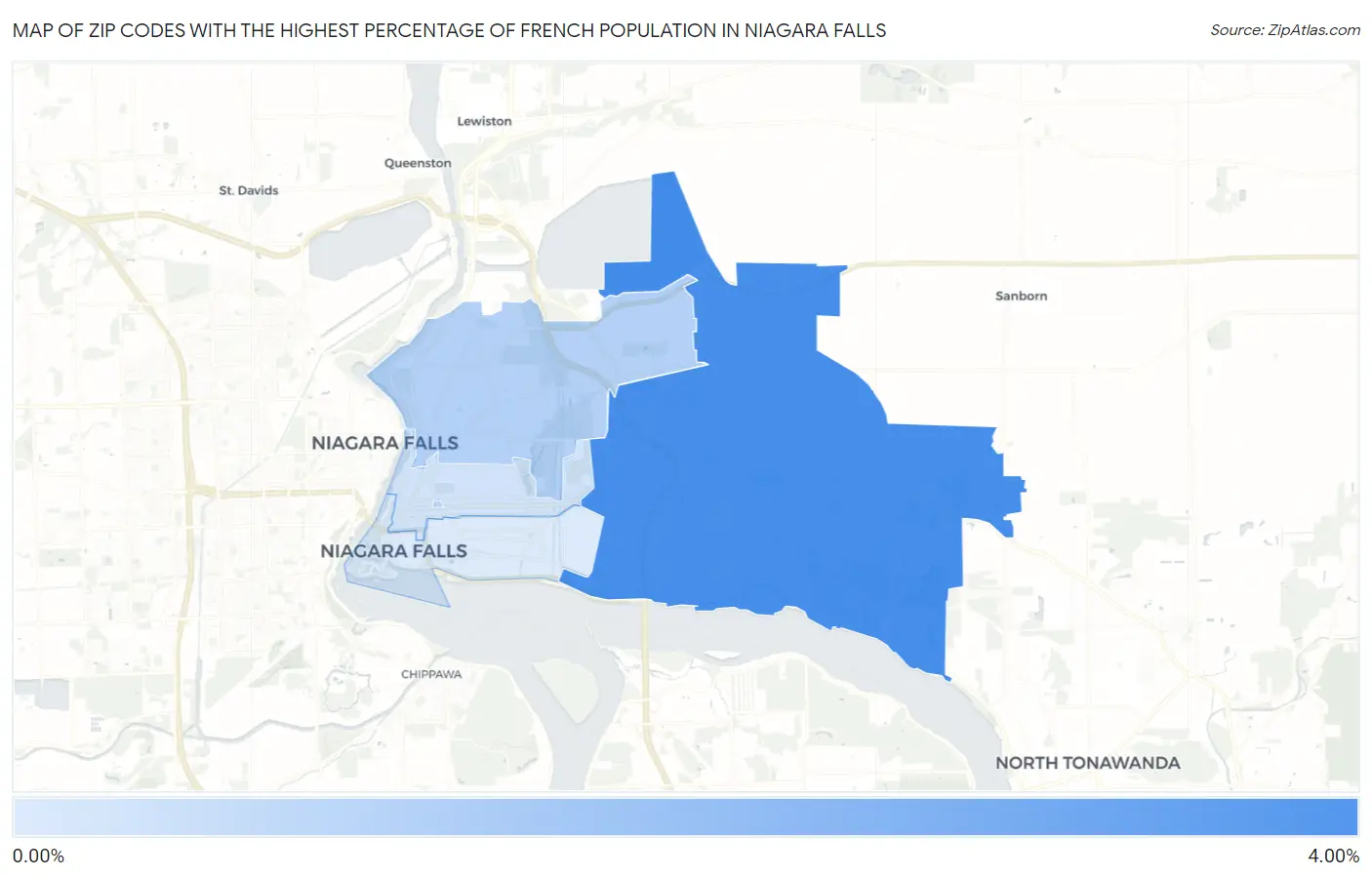 Zip Codes with the Highest Percentage of French Population in Niagara Falls Map