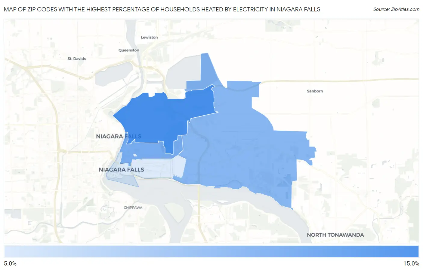 Zip Codes with the Highest Percentage of Households Heated by Electricity in Niagara Falls Map