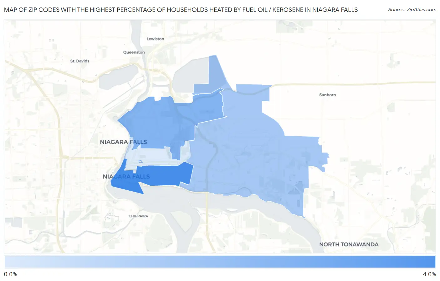 Zip Codes with the Highest Percentage of Households Heated by Fuel Oil / Kerosene in Niagara Falls Map
