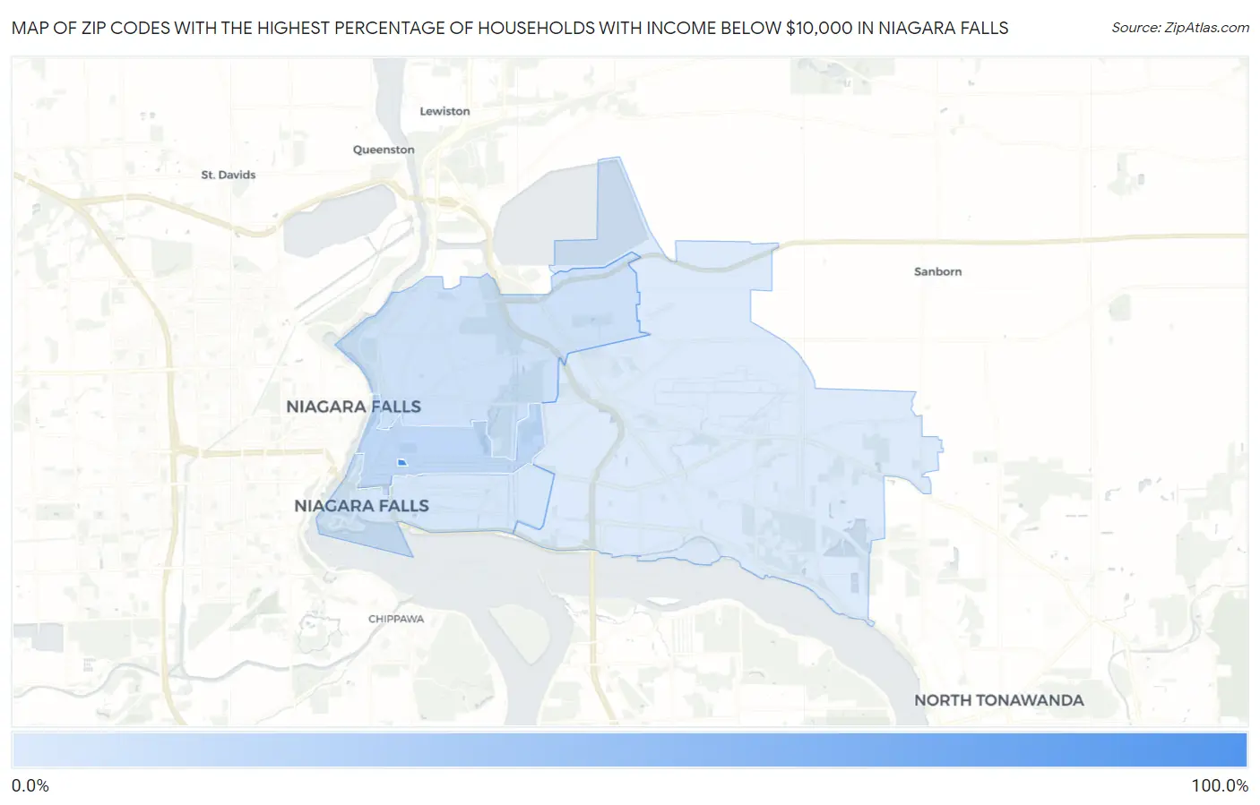 Zip Codes with the Highest Percentage of Households with Income Below $10,000 in Niagara Falls Map