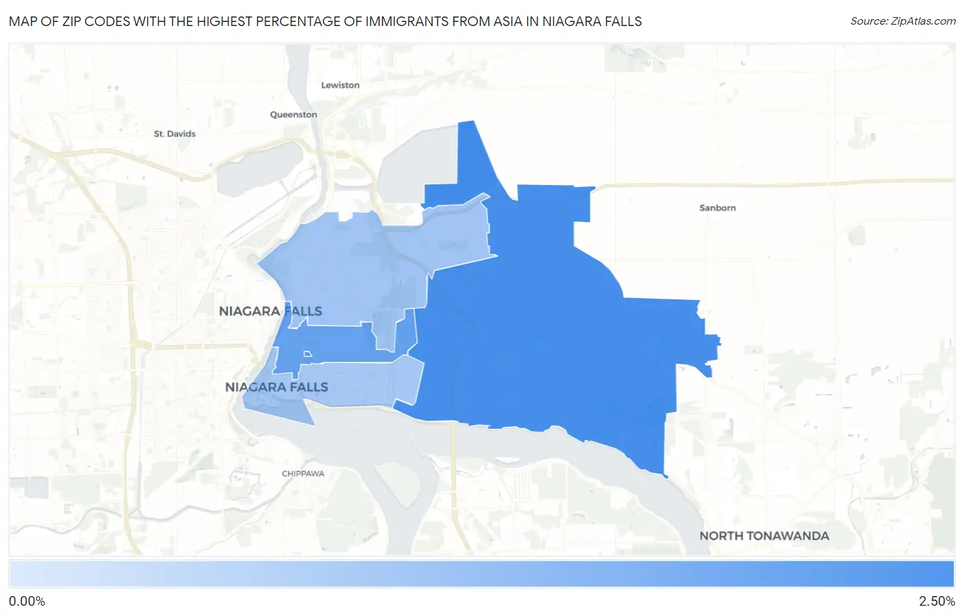 Zip Codes with the Highest Percentage of Immigrants from Asia in Niagara Falls Map