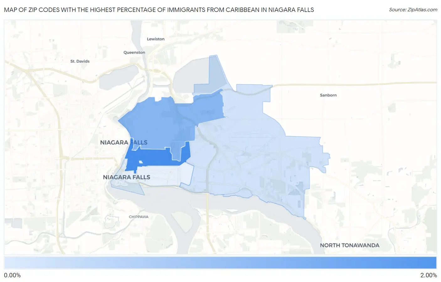 Zip Codes with the Highest Percentage of Immigrants from Caribbean in Niagara Falls Map