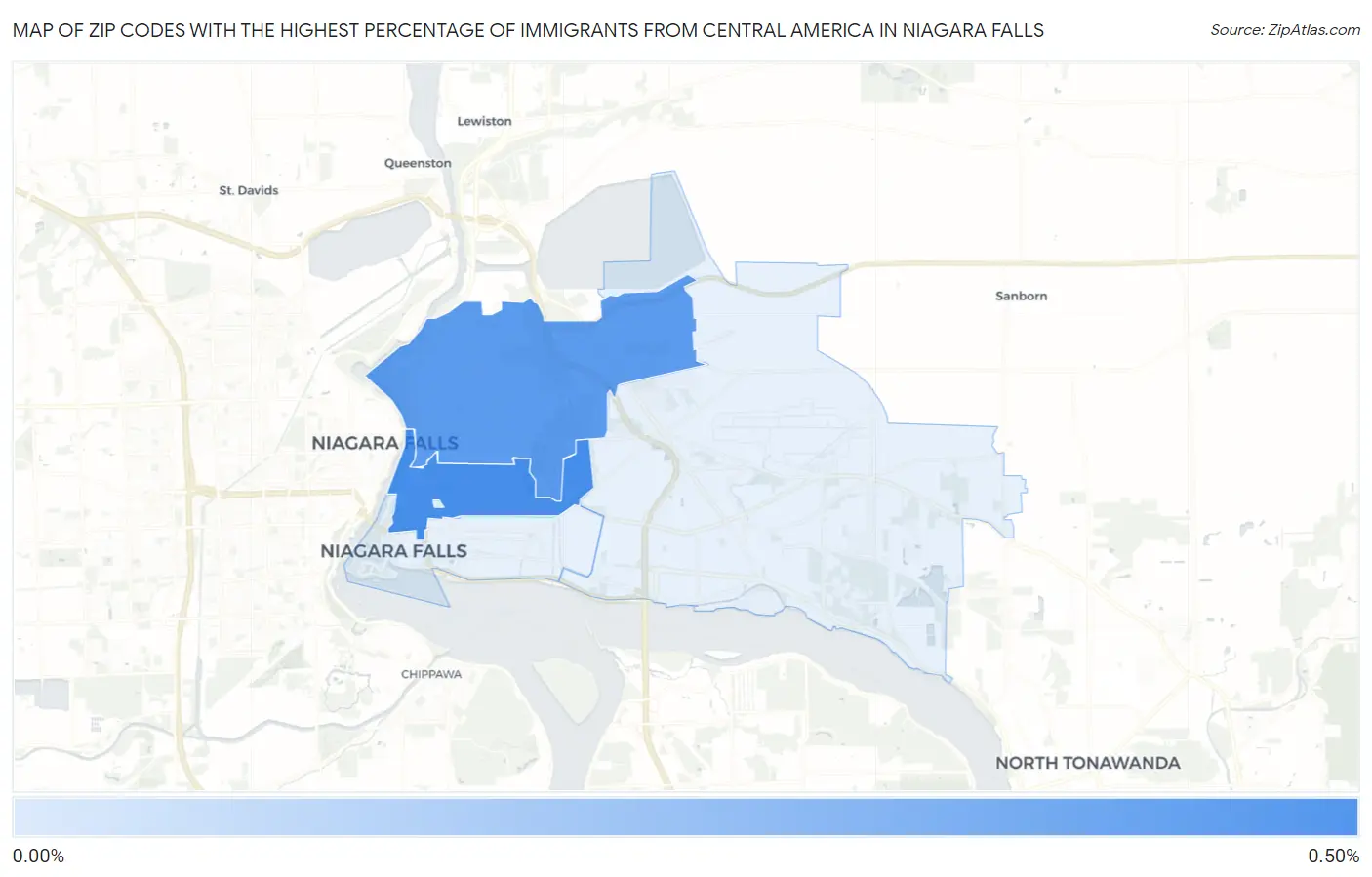 Zip Codes with the Highest Percentage of Immigrants from Central America in Niagara Falls Map