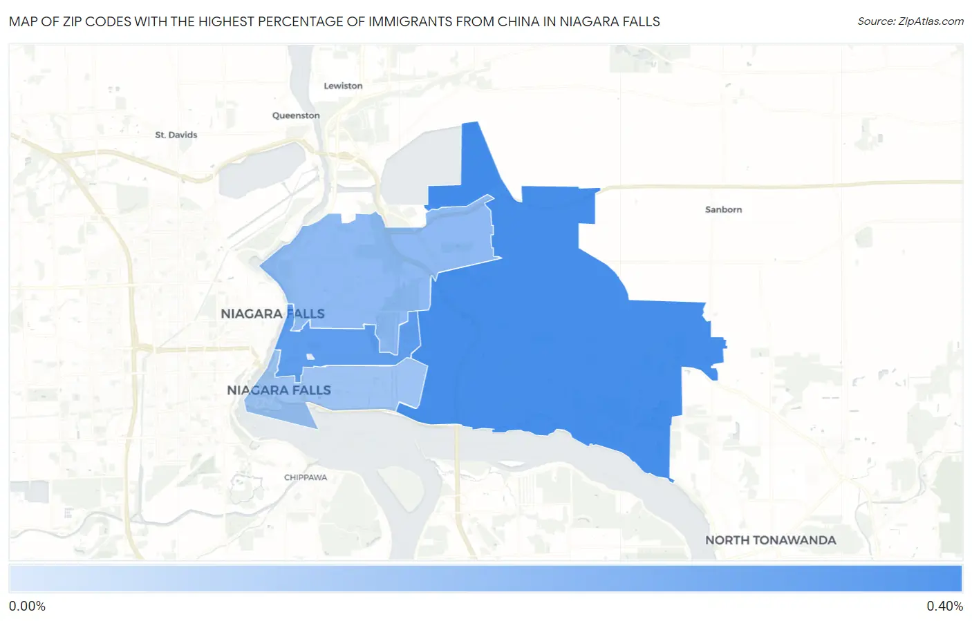 Zip Codes with the Highest Percentage of Immigrants from China in Niagara Falls Map