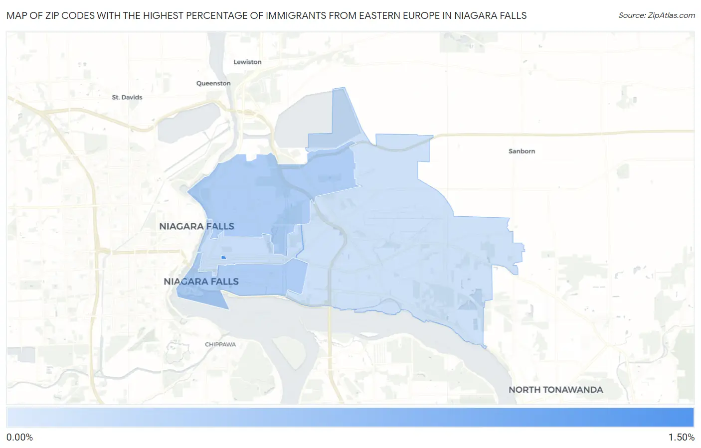 Zip Codes with the Highest Percentage of Immigrants from Eastern Europe in Niagara Falls Map