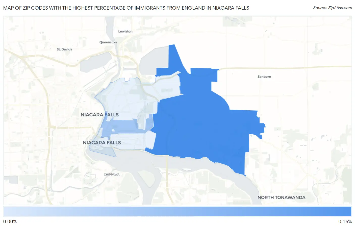 Zip Codes with the Highest Percentage of Immigrants from England in Niagara Falls Map