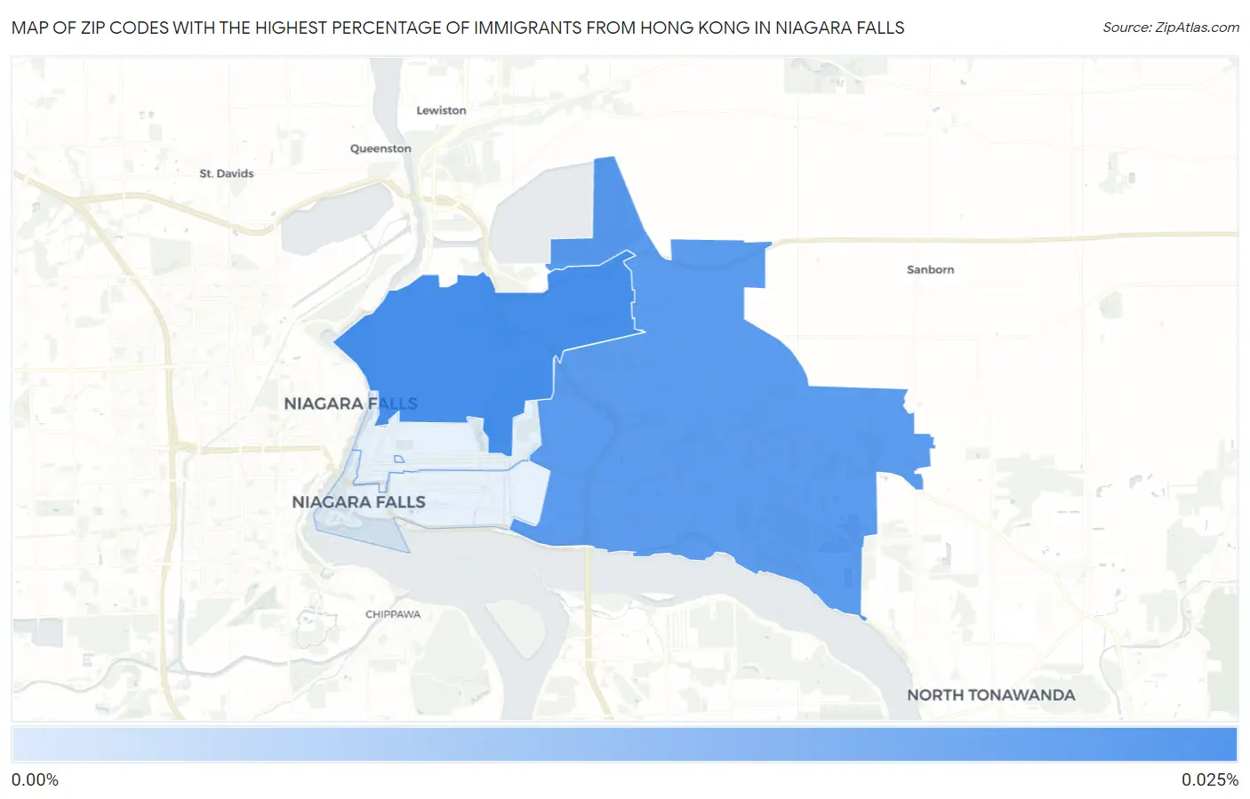 Zip Codes with the Highest Percentage of Immigrants from Hong Kong in Niagara Falls Map