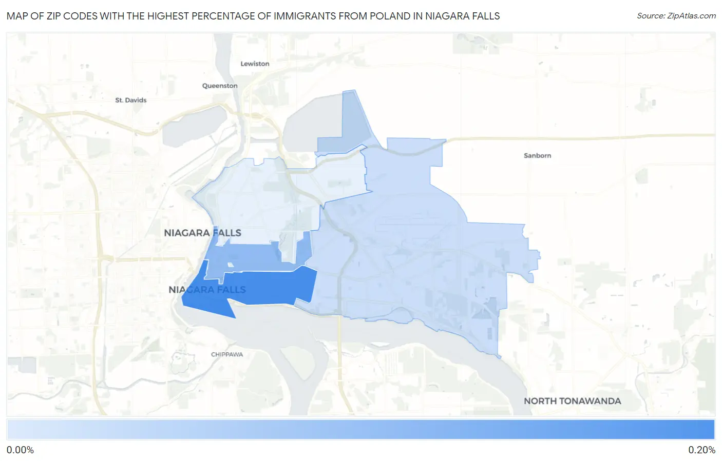 Zip Codes with the Highest Percentage of Immigrants from Poland in Niagara Falls Map