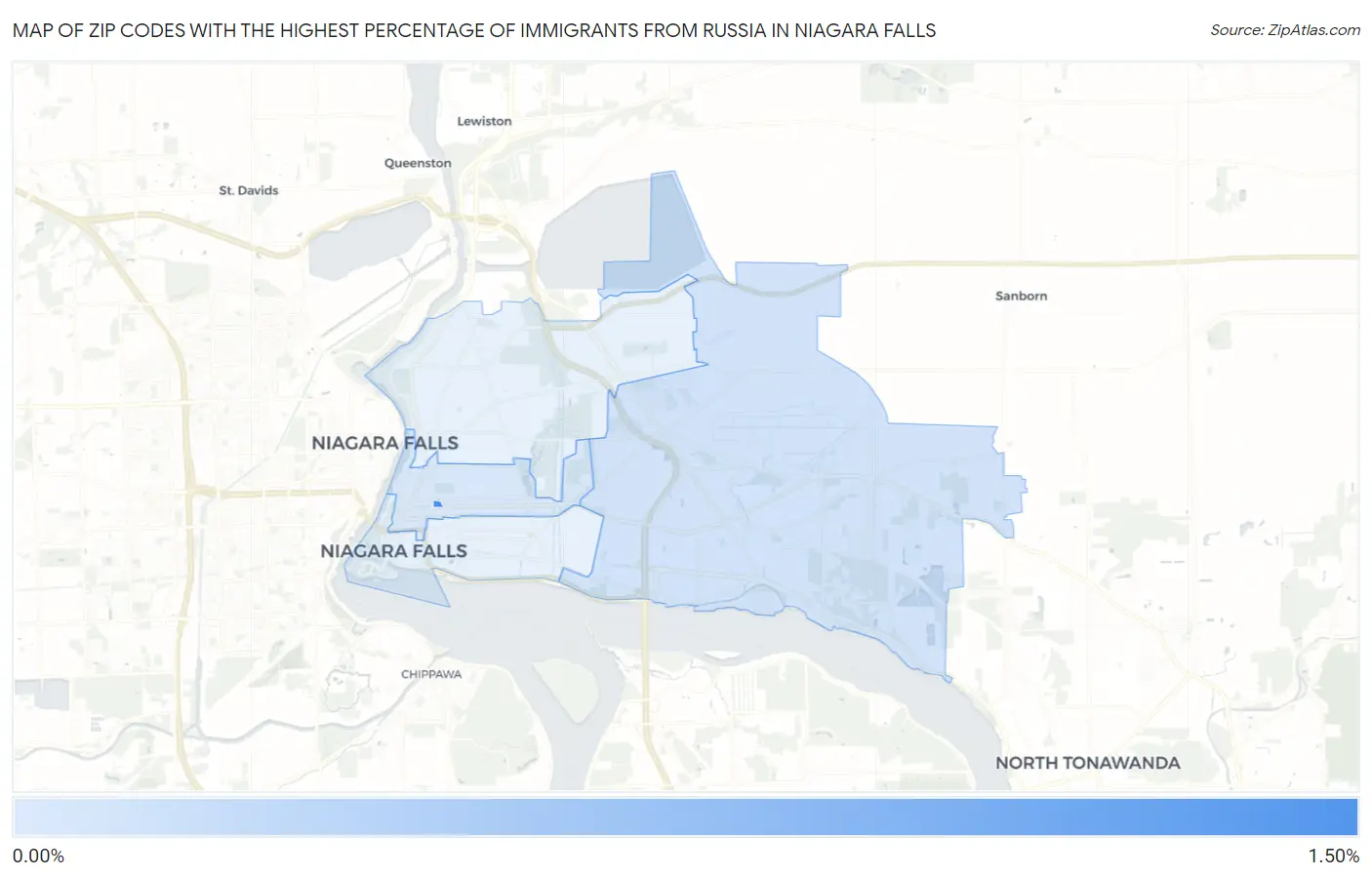 Zip Codes with the Highest Percentage of Immigrants from Russia in Niagara Falls Map