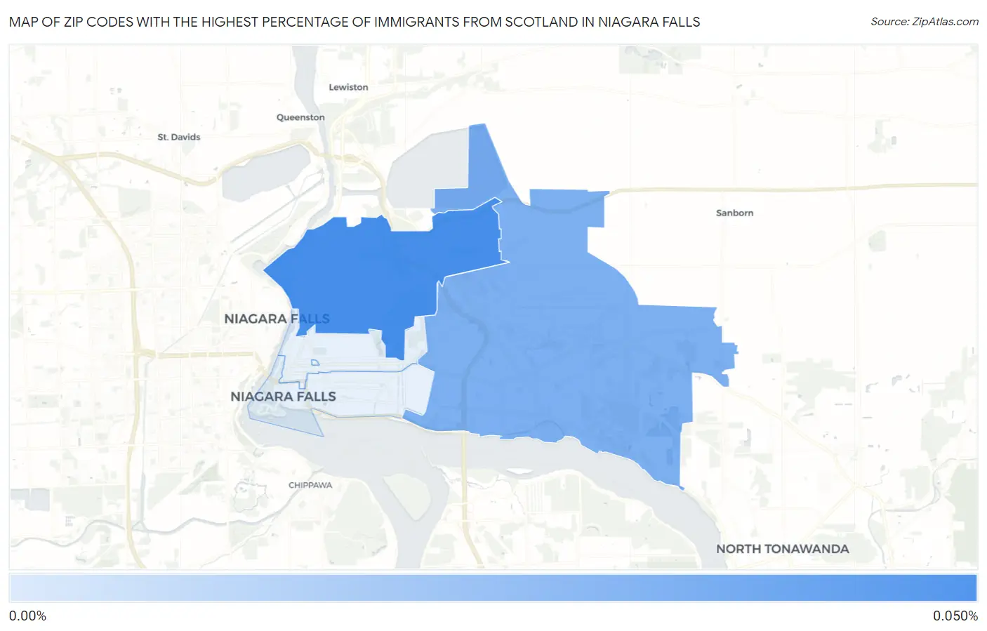 Zip Codes with the Highest Percentage of Immigrants from Scotland in Niagara Falls Map