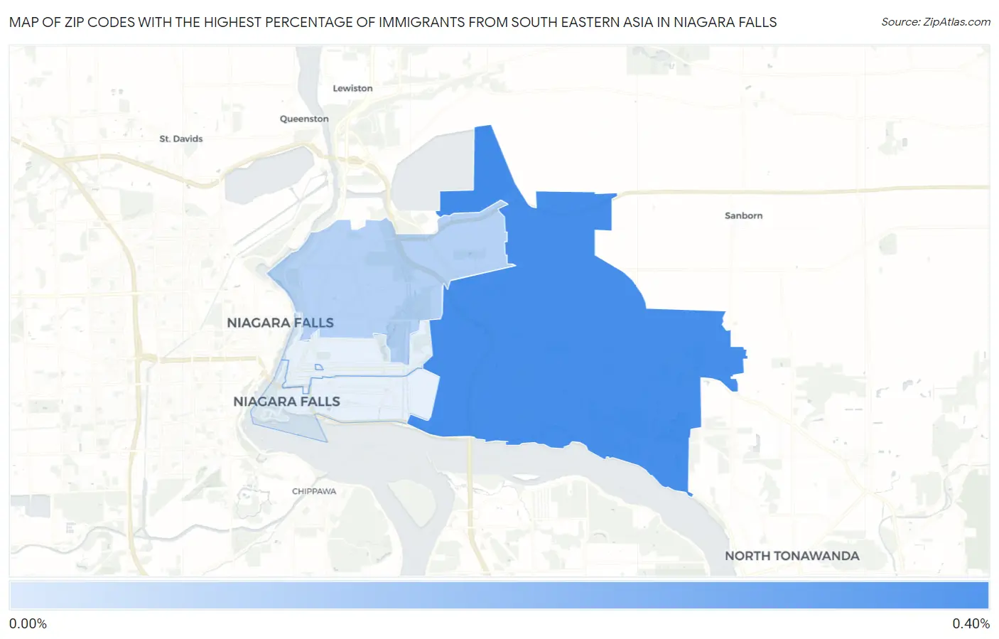 Zip Codes with the Highest Percentage of Immigrants from South Eastern Asia in Niagara Falls Map