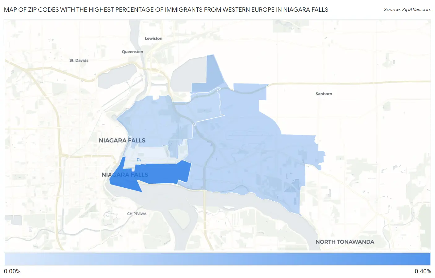 Zip Codes with the Highest Percentage of Immigrants from Western Europe in Niagara Falls Map