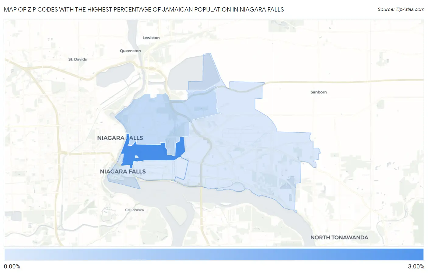 Zip Codes with the Highest Percentage of Jamaican Population in Niagara Falls Map