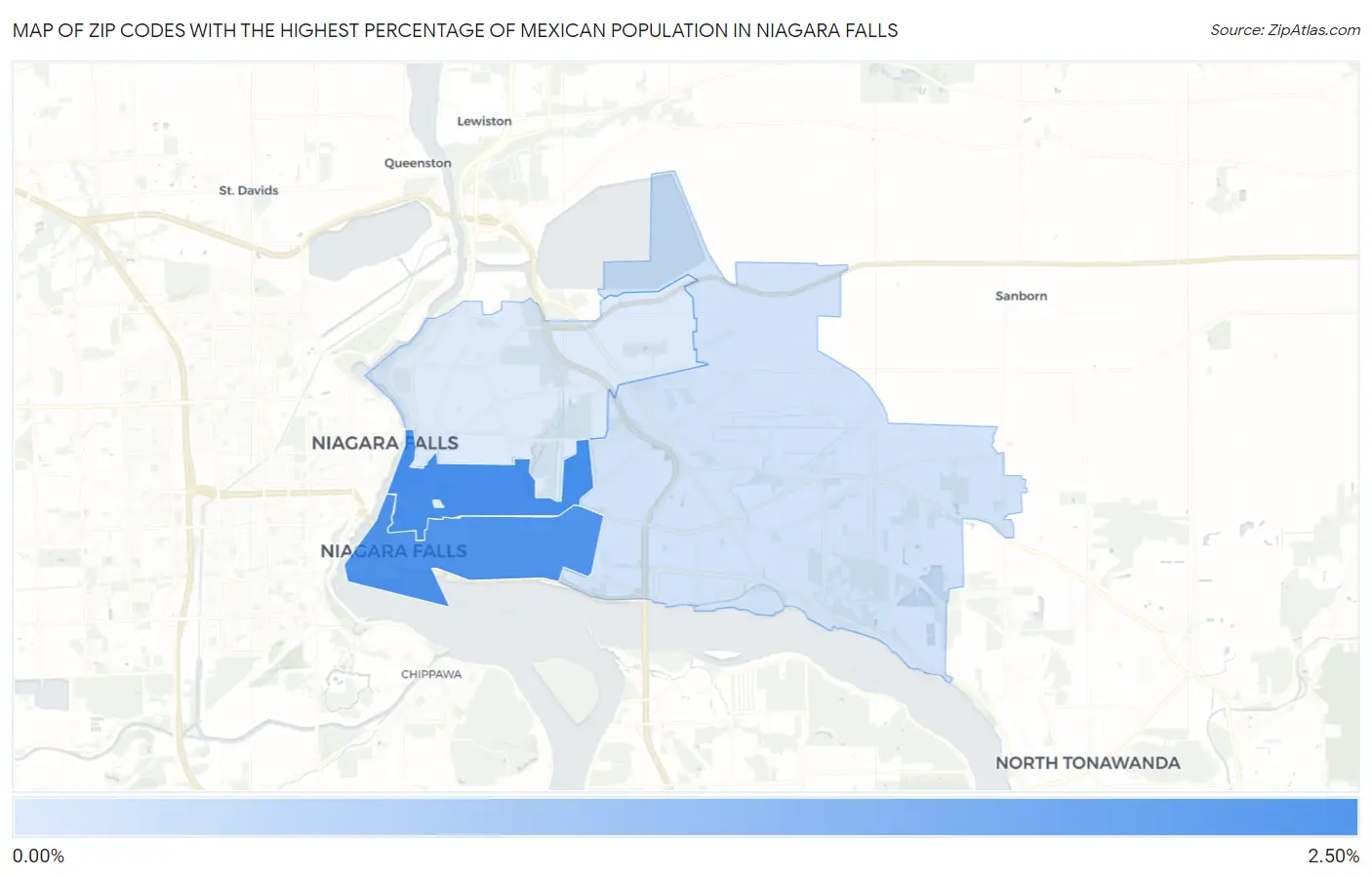 Zip Codes with the Highest Percentage of Mexican Population in Niagara Falls Map