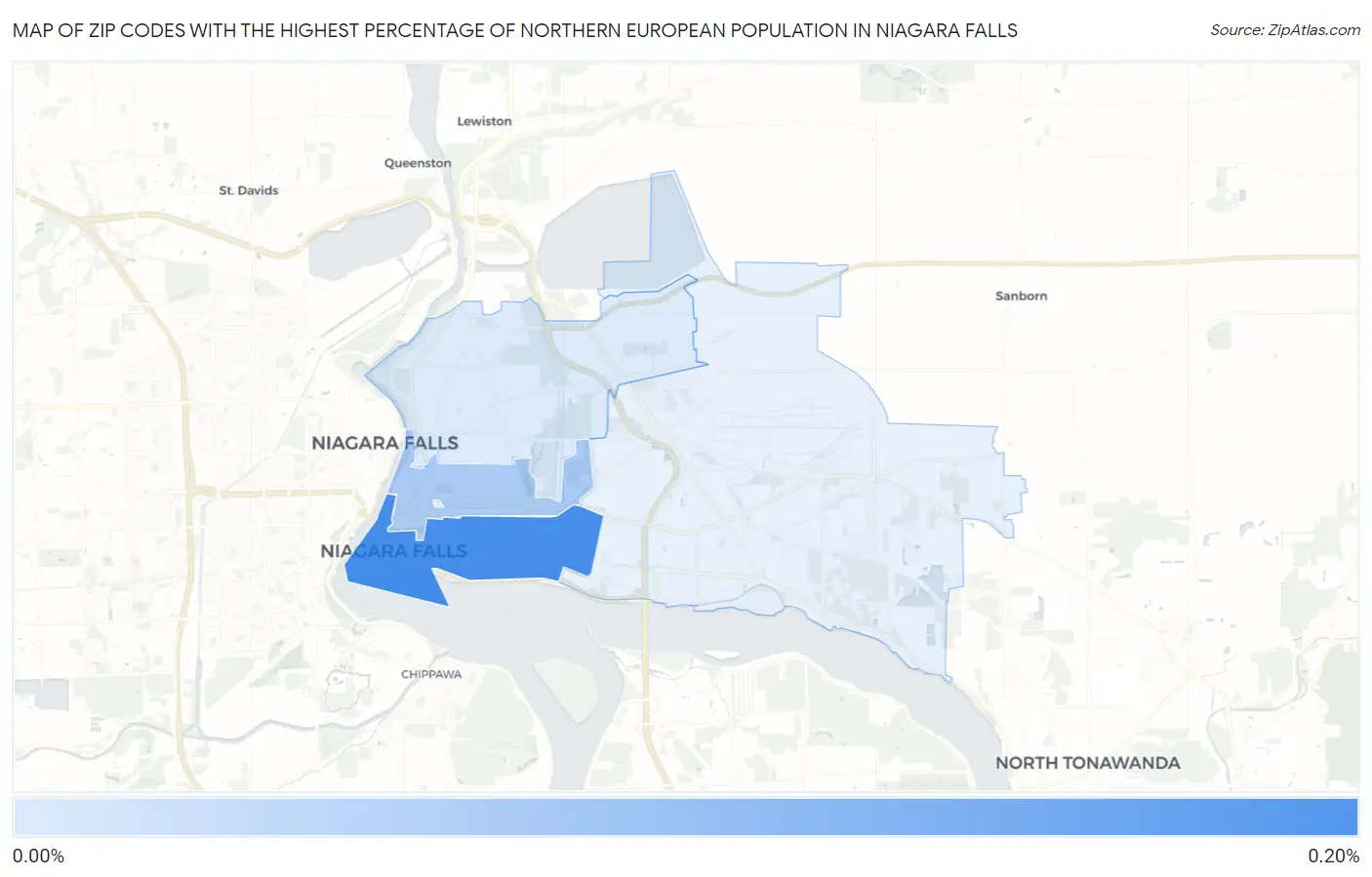 Zip Codes with the Highest Percentage of Northern European Population in Niagara Falls Map