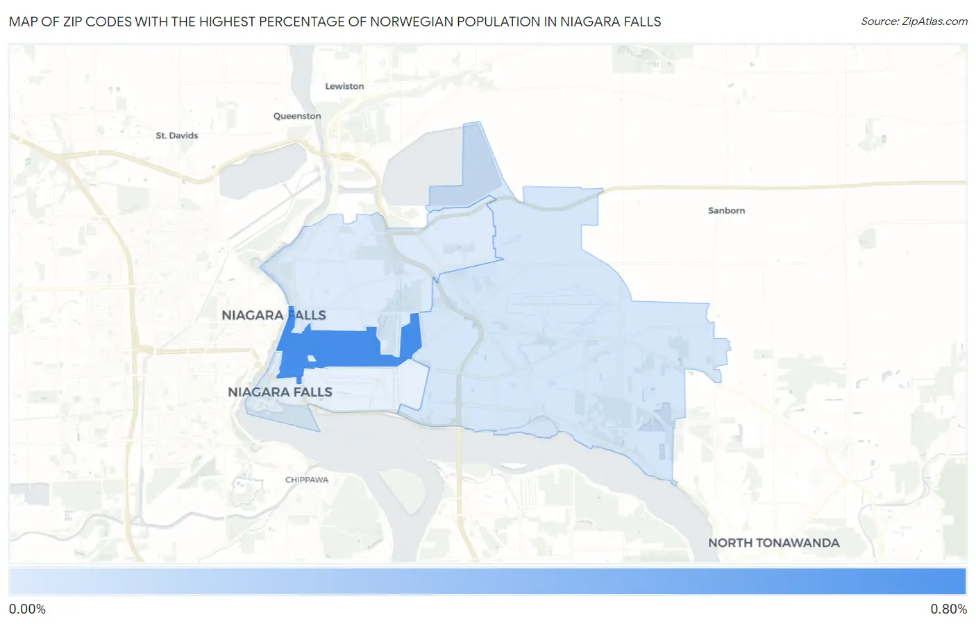 Zip Codes with the Highest Percentage of Norwegian Population in Niagara Falls Map