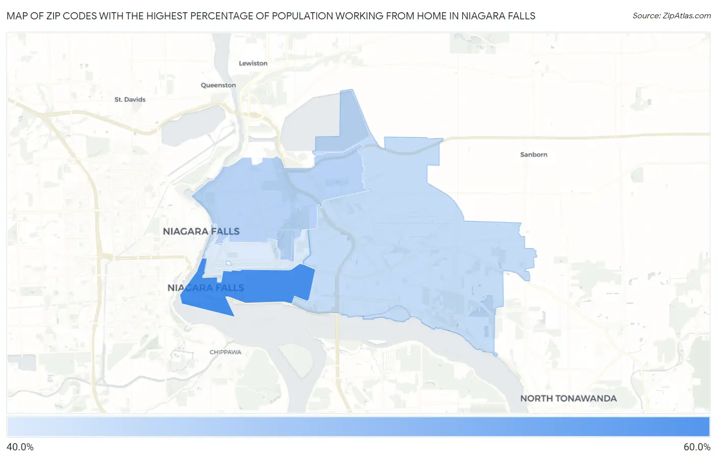 Zip Codes with the Highest Percentage of Population Working from Home in Niagara Falls Map