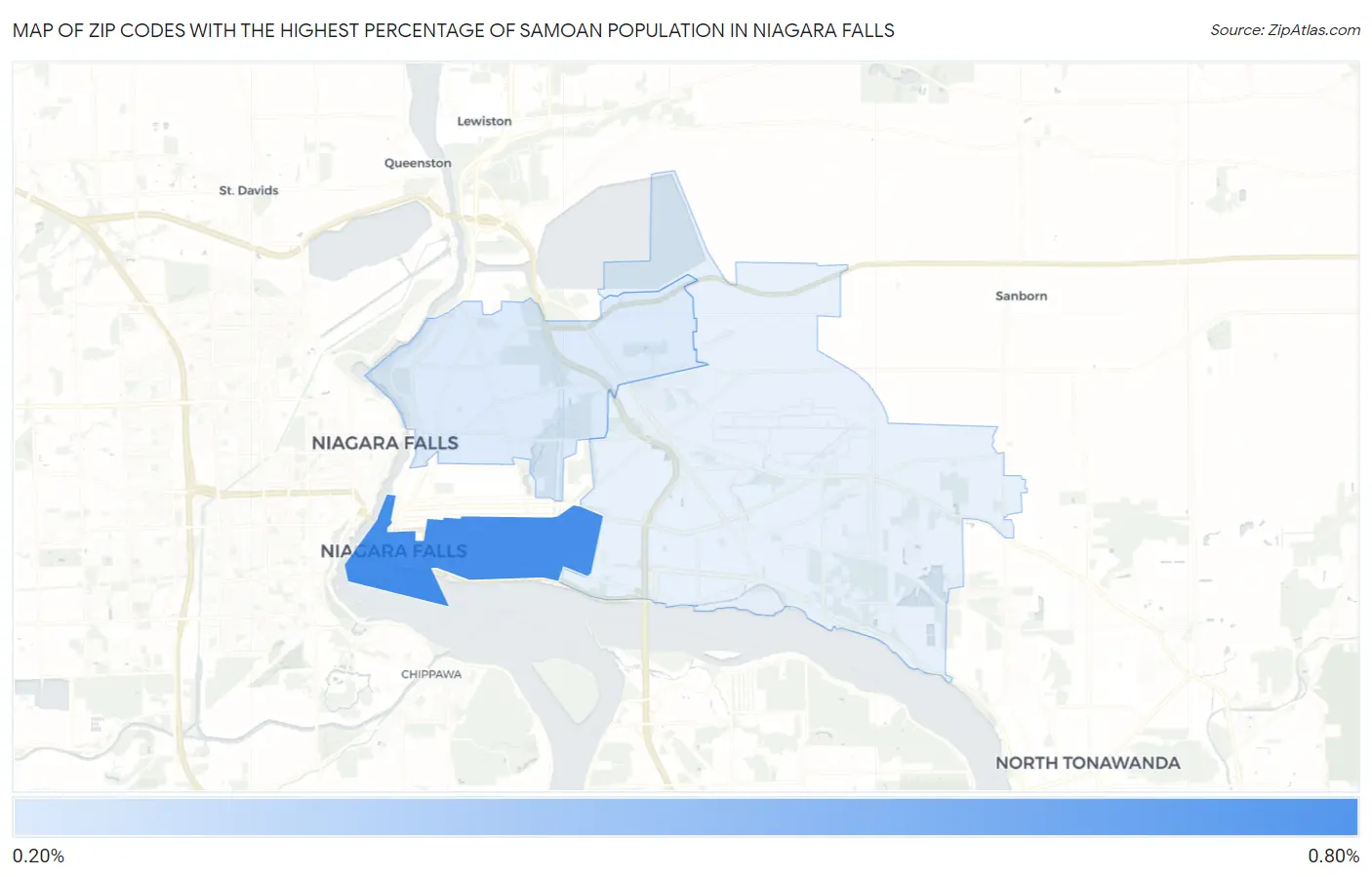 Zip Codes with the Highest Percentage of Samoan Population in Niagara Falls Map