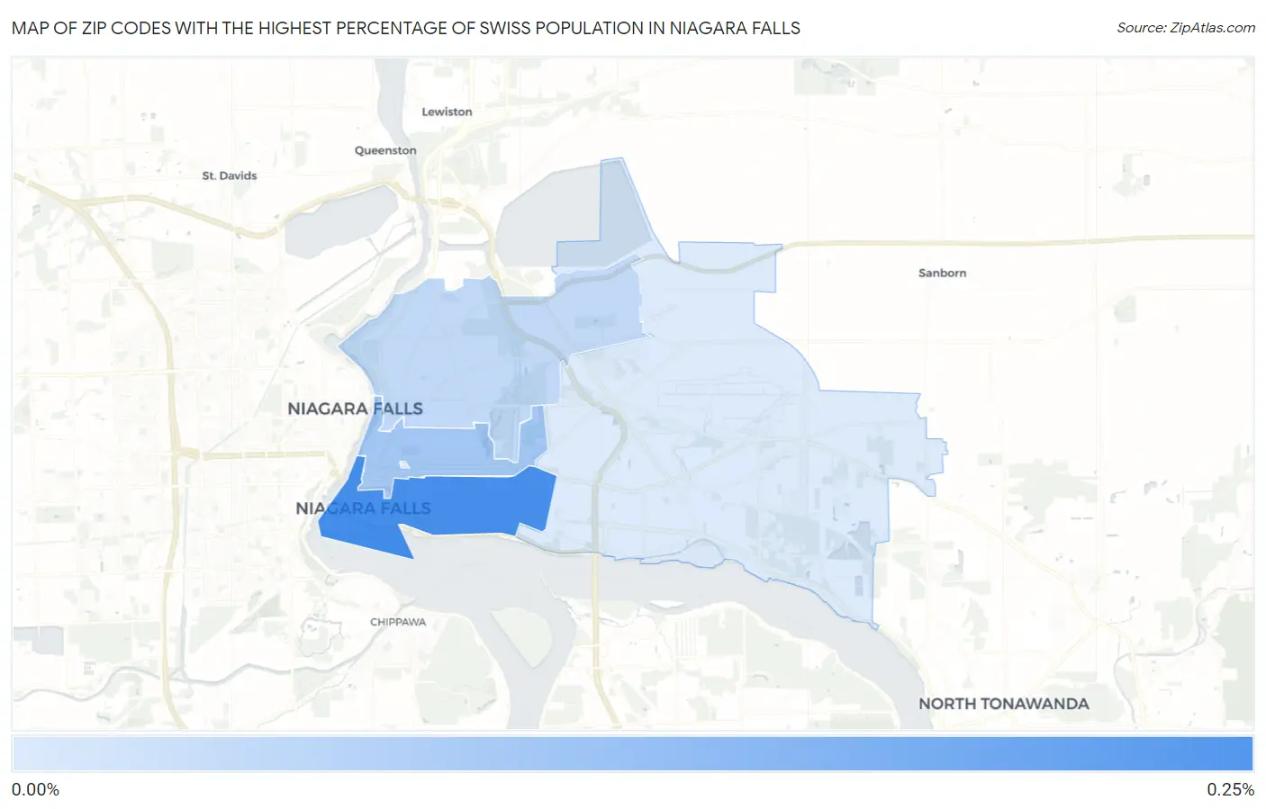 Zip Codes with the Highest Percentage of Swiss Population in Niagara Falls Map