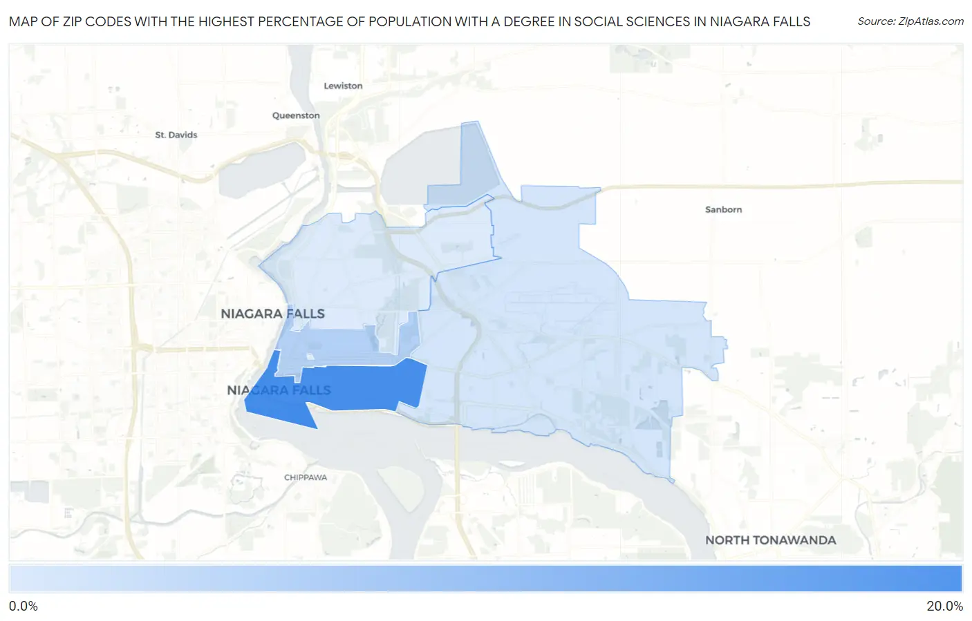 Zip Codes with the Highest Percentage of Population with a Degree in Social Sciences in Niagara Falls Map