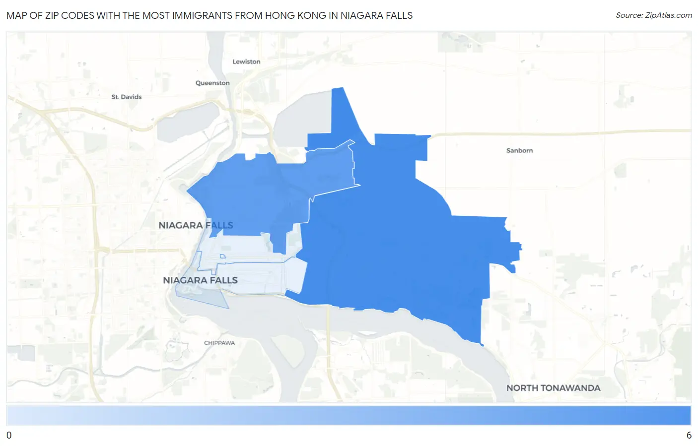 Zip Codes with the Most Immigrants from Hong Kong in Niagara Falls Map