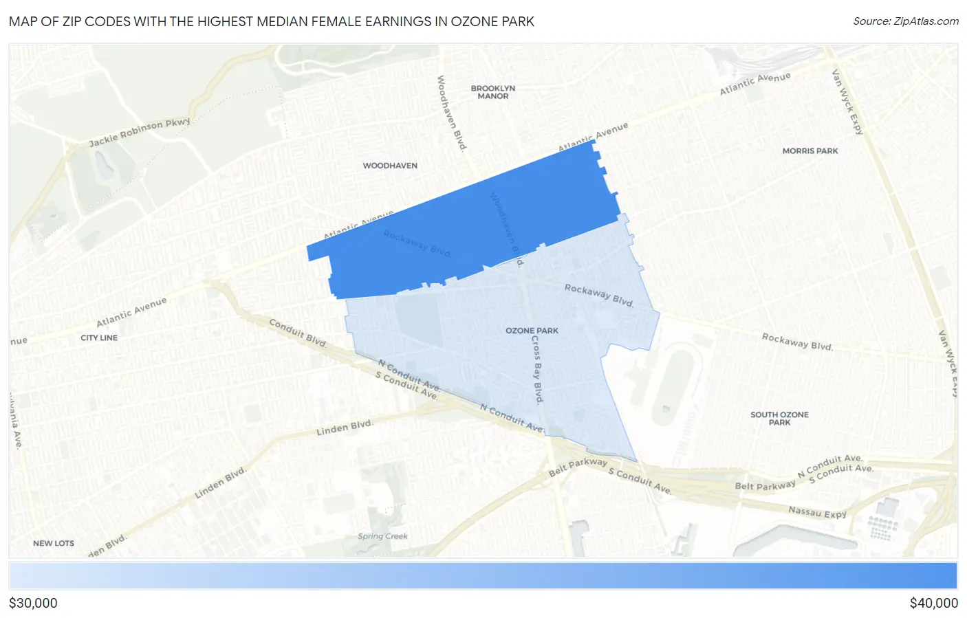Zip Codes with the Highest Median Female Earnings in Ozone Park Map