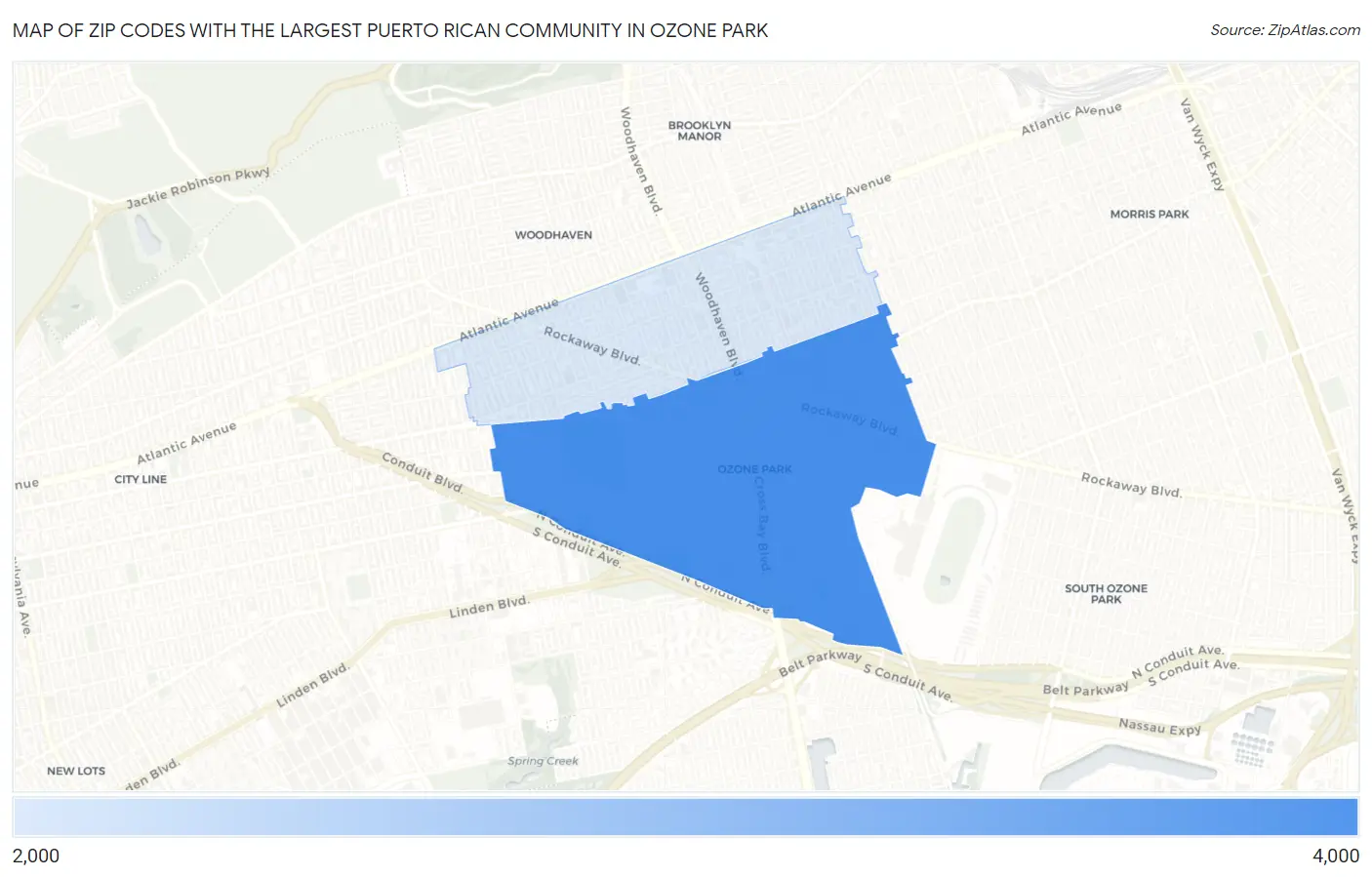 Zip Codes with the Largest Puerto Rican Community in Ozone Park Map