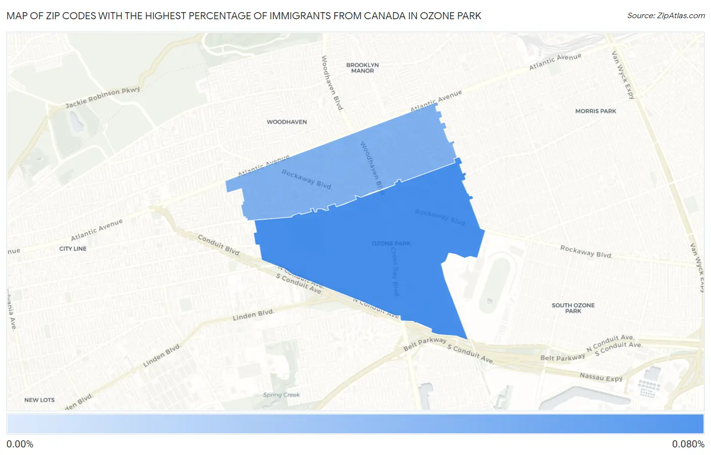 Zip Codes with the Highest Percentage of Immigrants from Canada in Ozone Park Map