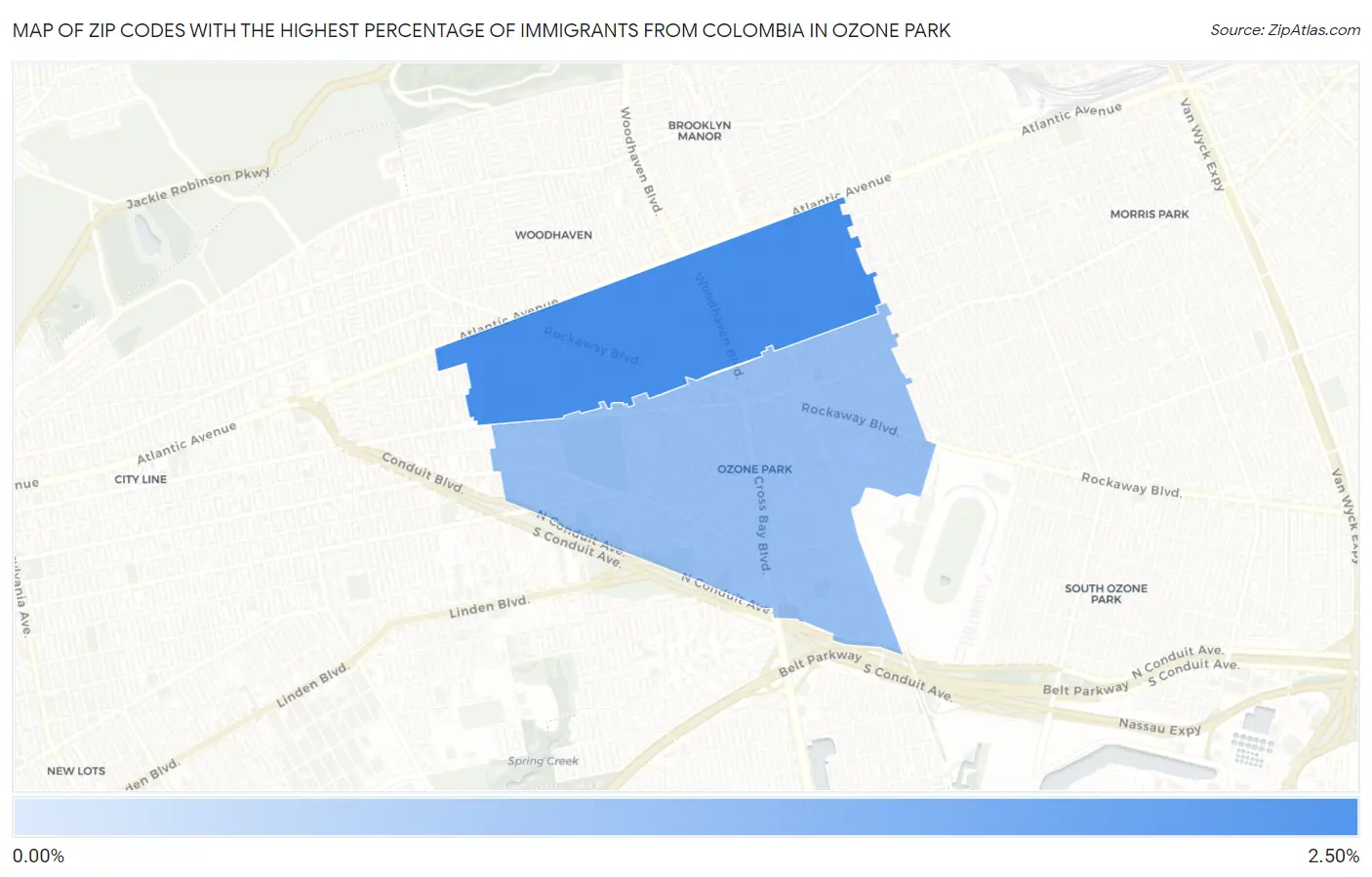 Zip Codes with the Highest Percentage of Immigrants from Colombia in Ozone Park Map