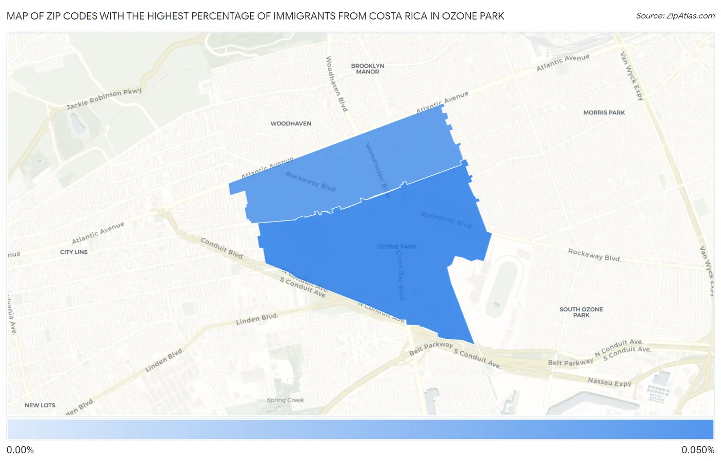 Zip Codes with the Highest Percentage of Immigrants from Costa Rica in Ozone Park Map