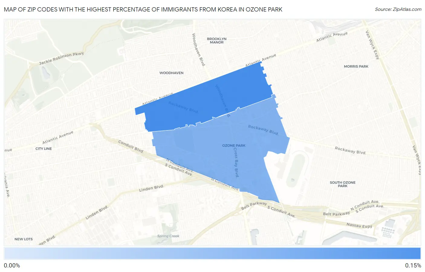 Zip Codes with the Highest Percentage of Immigrants from Korea in Ozone Park Map