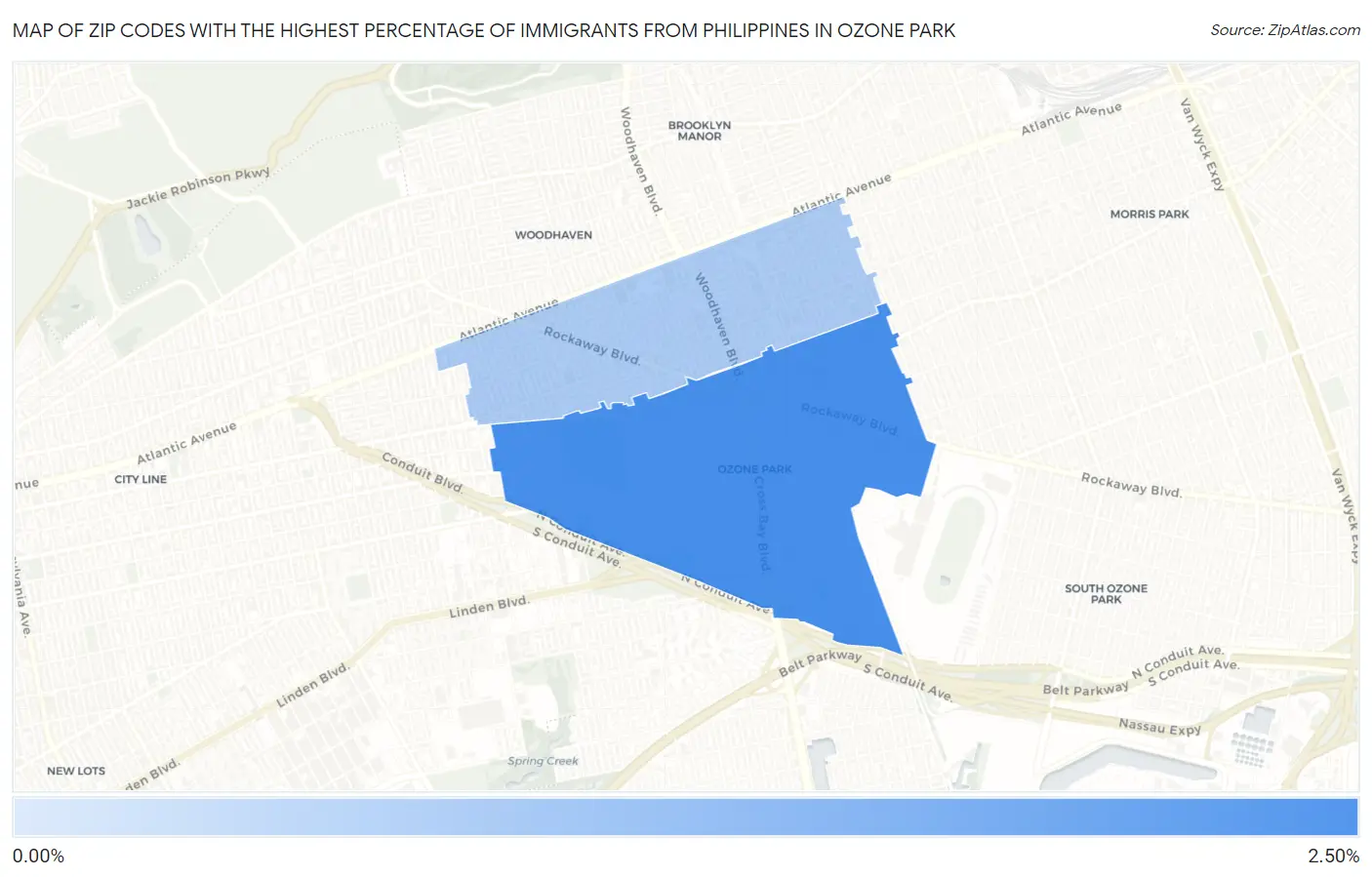 Zip Codes with the Highest Percentage of Immigrants from Philippines in Ozone Park Map
