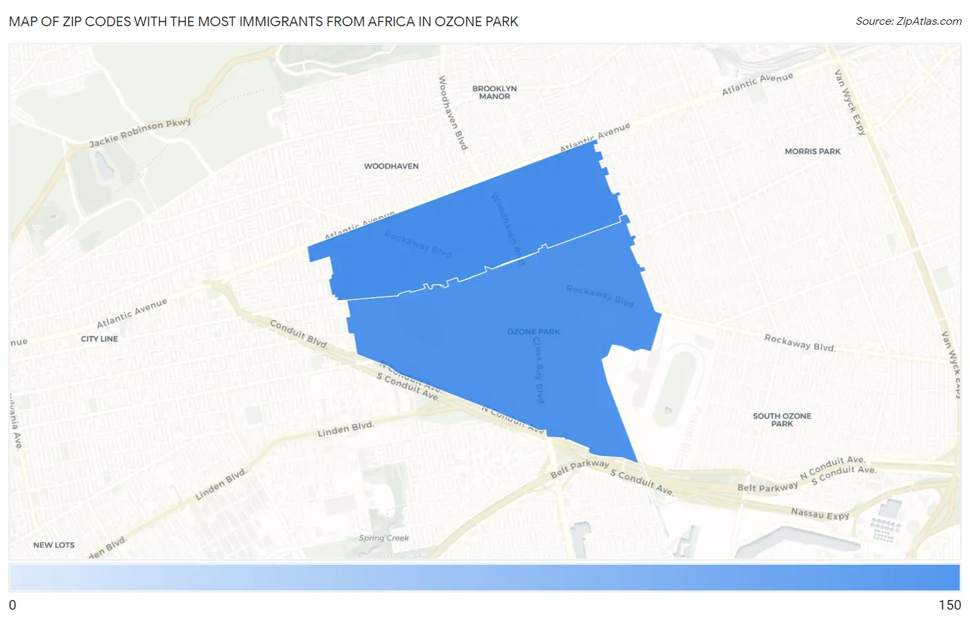Zip Codes with the Most Immigrants from Africa in Ozone Park Map