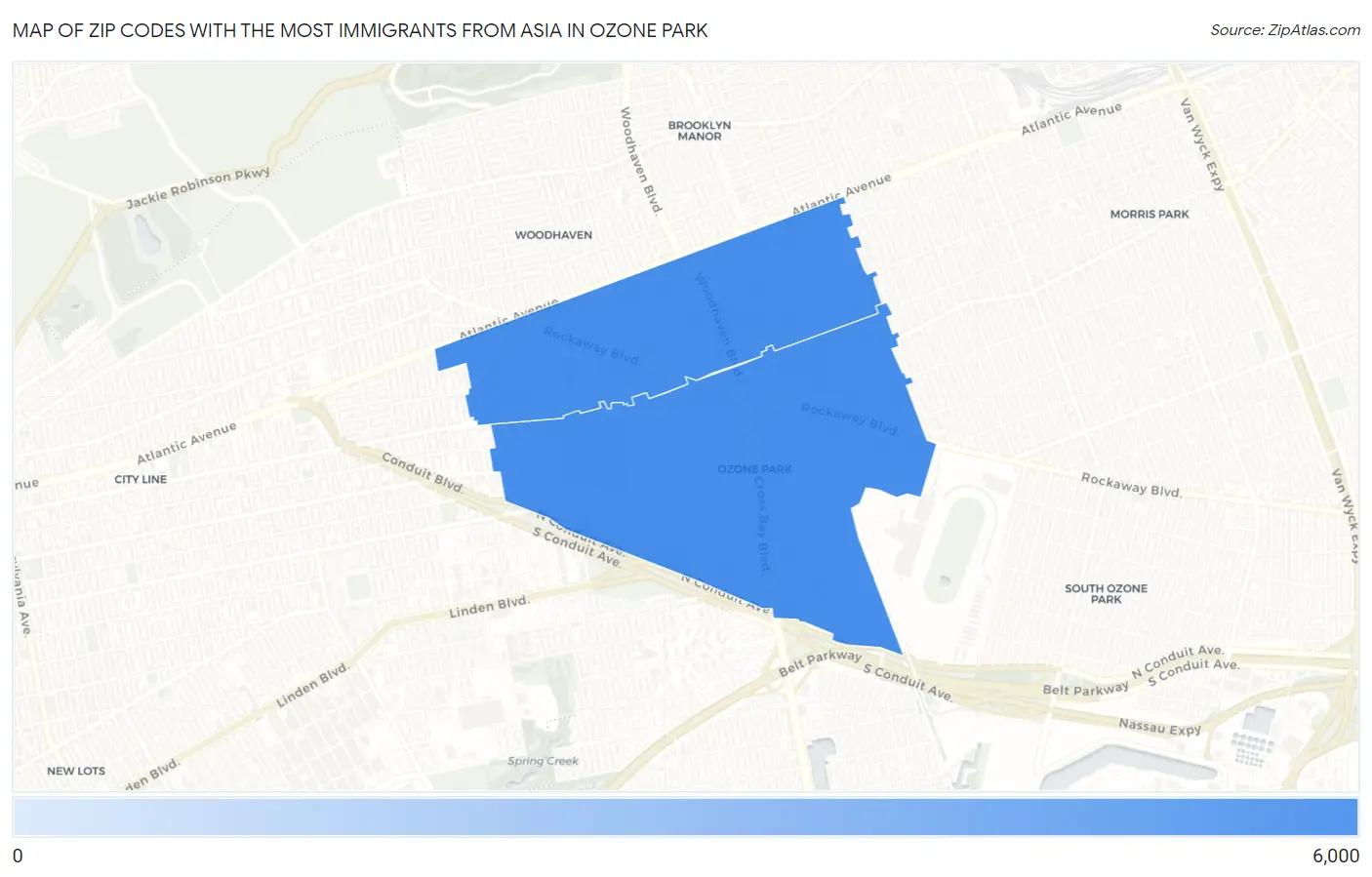 Zip Codes with the Most Immigrants from Asia in Ozone Park Map