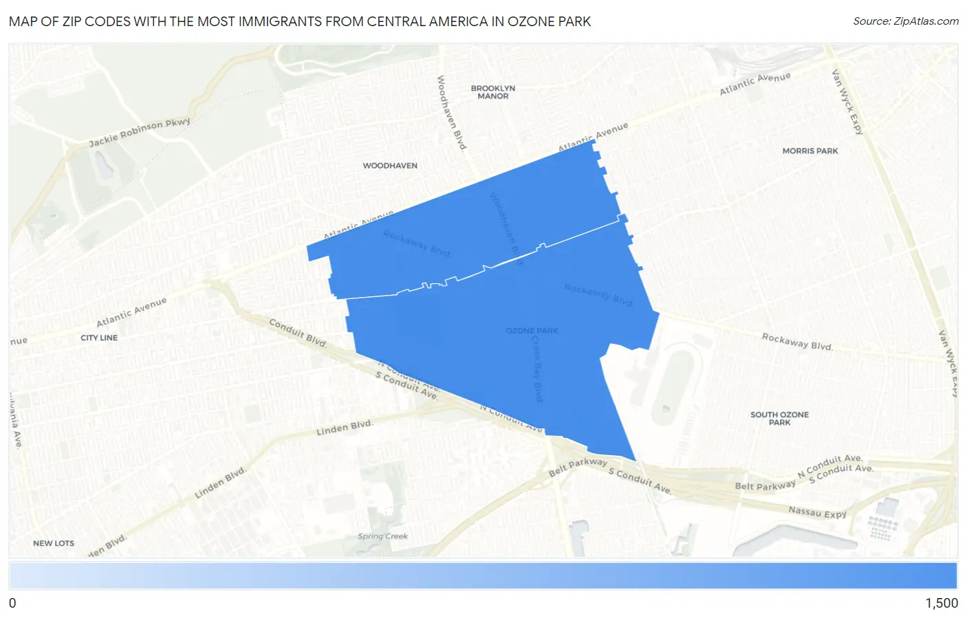 Zip Codes with the Most Immigrants from Central America in Ozone Park Map
