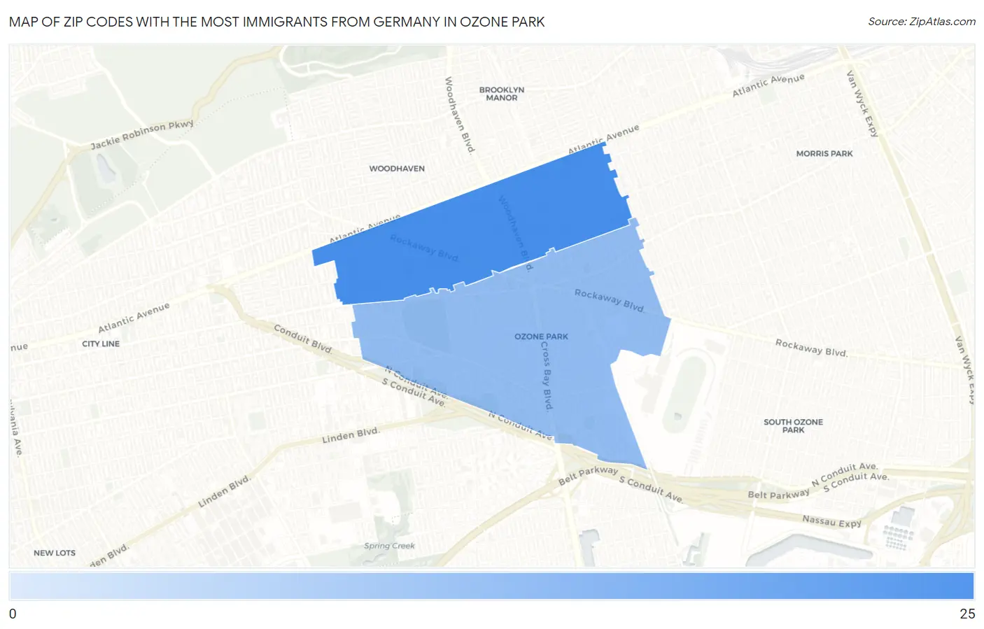 Zip Codes with the Most Immigrants from Germany in Ozone Park Map
