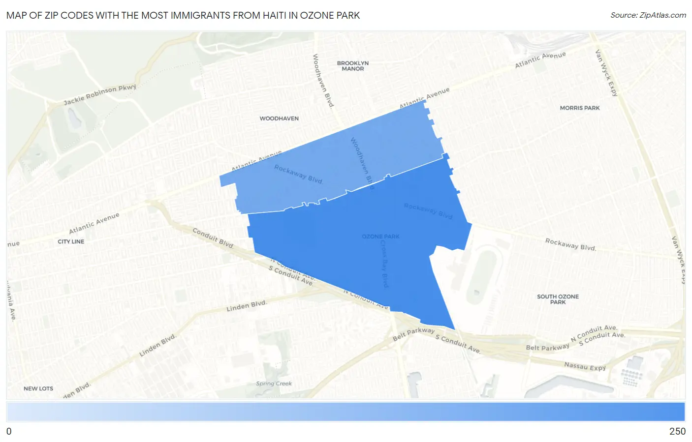 Zip Codes with the Most Immigrants from Haiti in Ozone Park Map