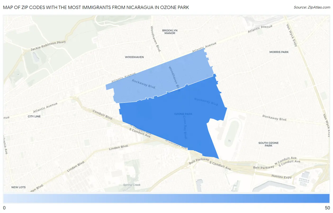 Zip Codes with the Most Immigrants from Nicaragua in Ozone Park Map