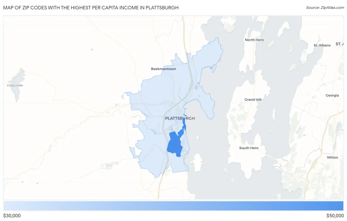 Zip Codes with the Highest Per Capita Income in Plattsburgh Map