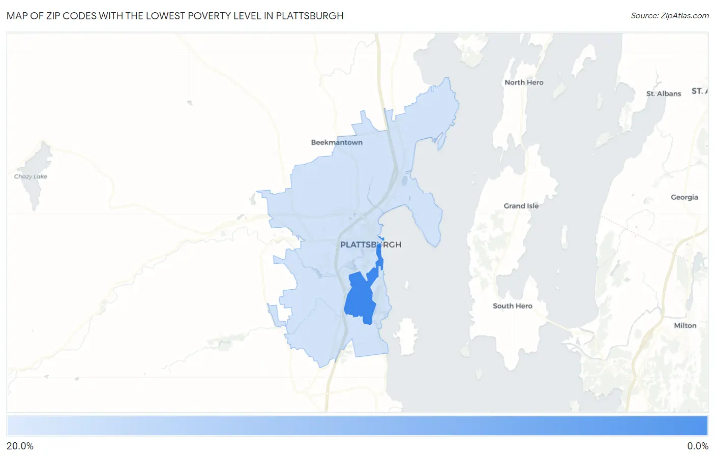 Zip Codes with the Lowest Poverty Level in Plattsburgh Map