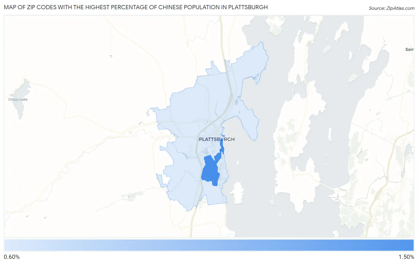 Zip Codes with the Highest Percentage of Chinese Population in Plattsburgh Map