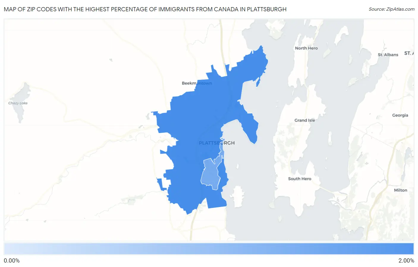 Zip Codes with the Highest Percentage of Immigrants from Canada in Plattsburgh Map