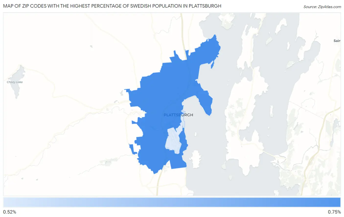 Zip Codes with the Highest Percentage of Swedish Population in Plattsburgh Map