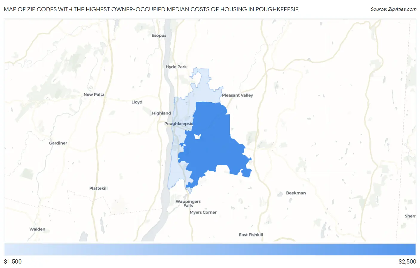 Zip Codes with the Highest Owner-Occupied Median Costs of Housing in Poughkeepsie Map