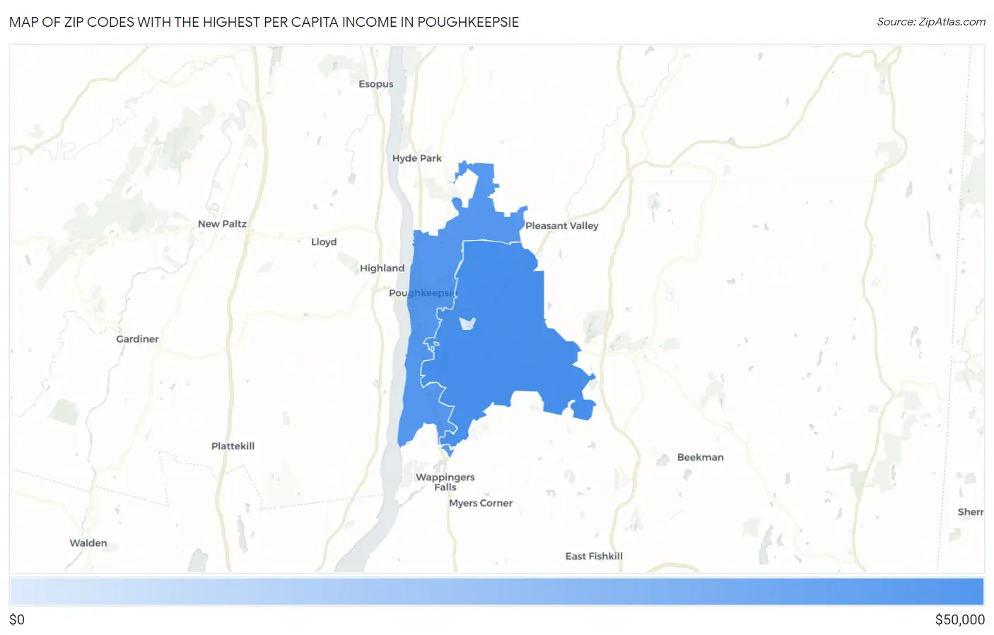 Zip Codes with the Highest Per Capita Income in Poughkeepsie Map